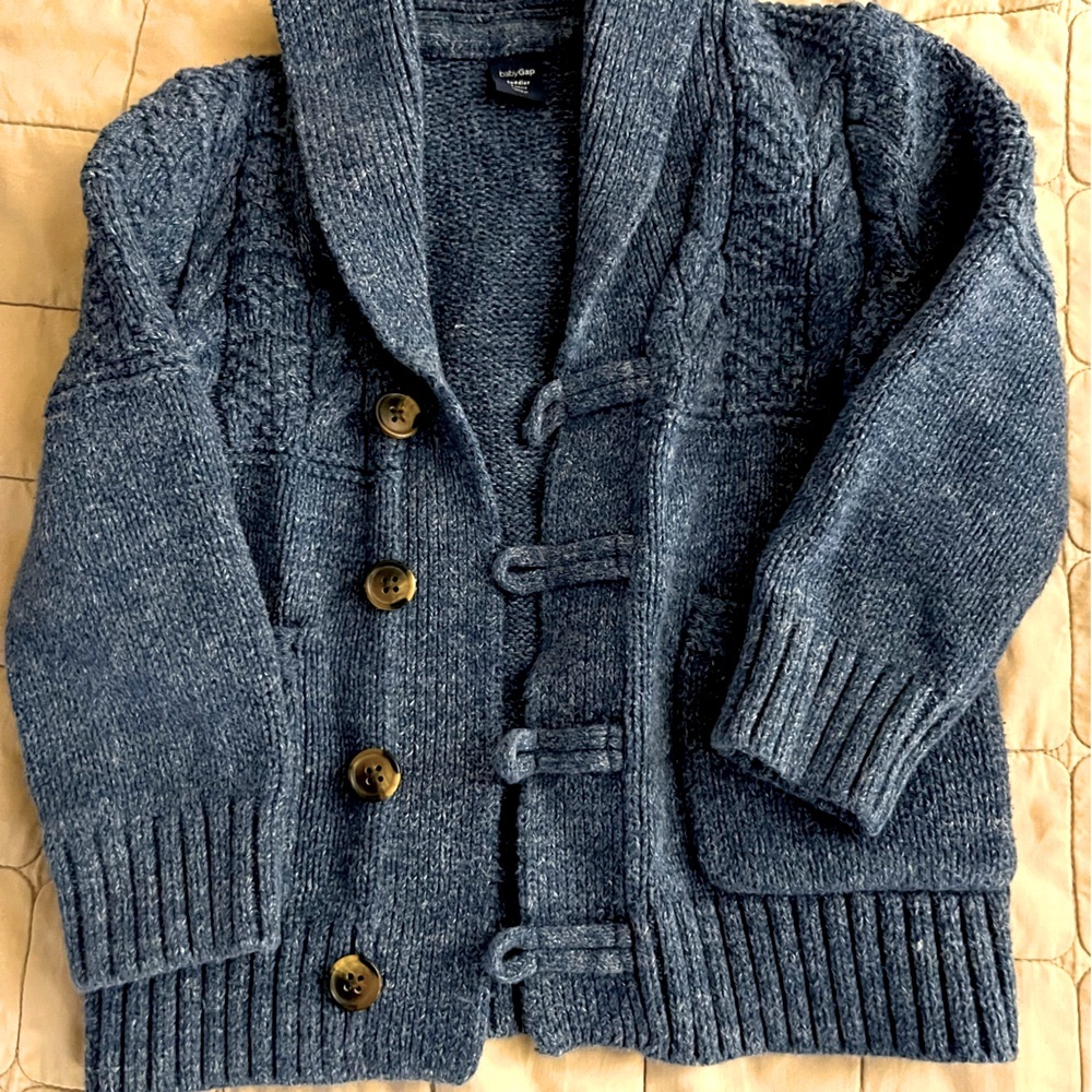 Gap 3T button down blue cable knit cardigan sweater